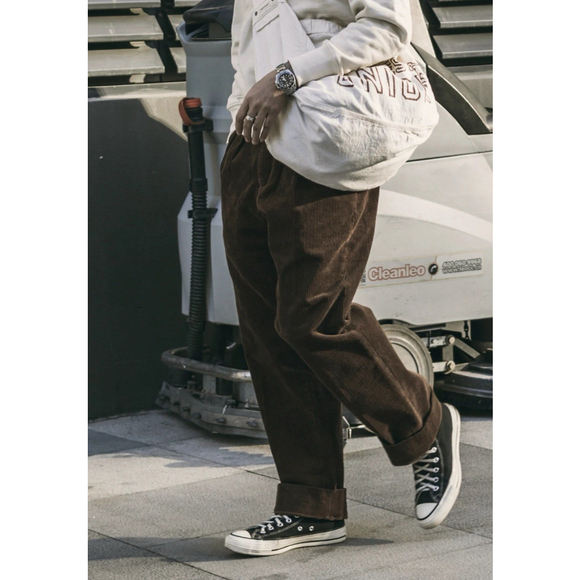 Corduroy Pants Men Pleated Casual Trousers Loose Workwear Pant S 🇺🇸SHIP - Picture 5 of 16